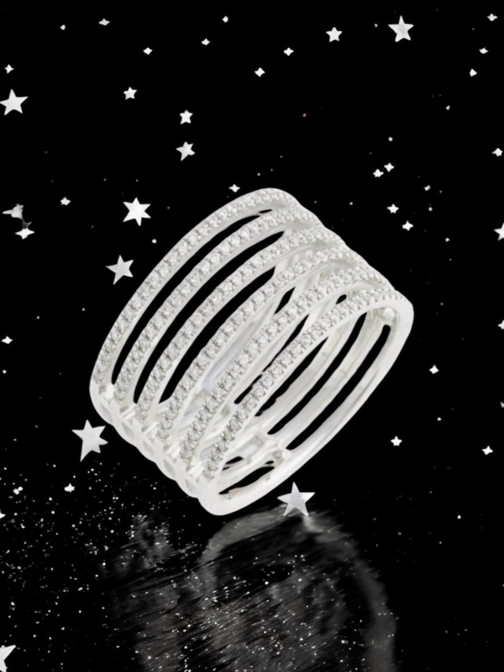 💞BONY LEVY Open Six-Row 18K White Gold Rhodium Plated Diamond Ring • 6.75 US